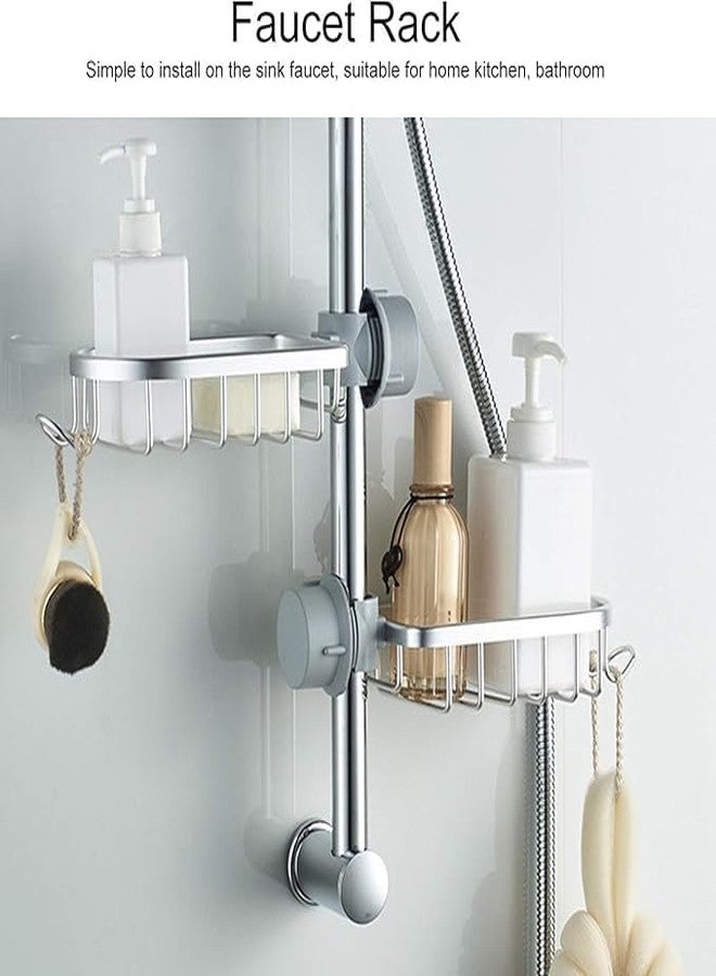 LEVGRY Faucet Storage Rack, Sponge Holder Over Faucet, Adjustable Hanging Sponge Holder for Kitchen Sink, Hanging Drain Basket Holder Organizer Bathroom Accessory, Soap Holder for Sink Tap (Silver) - Image 2